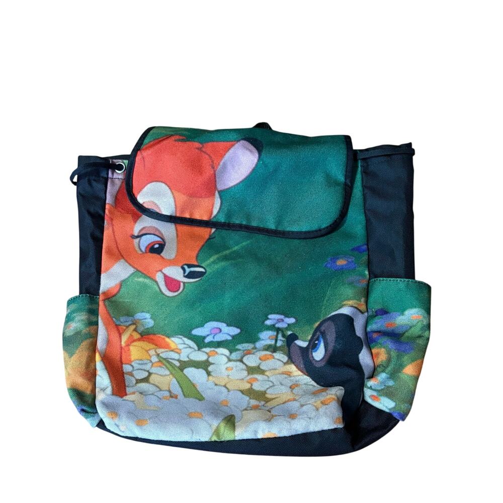 Disney Loungefly Bambi Drawstring Canvas Backpack Flower Green Black